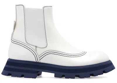 Pre-owned Alexander Mcqueen Wander Chelsea Boot (women's) Sneakers In White/navy Blue