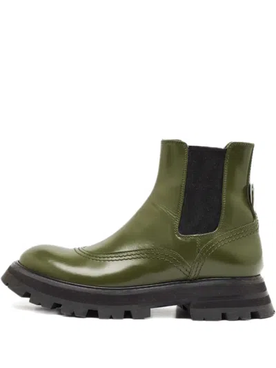 Pre-owned Alexander Mcqueen Wander Leather Boots In Green