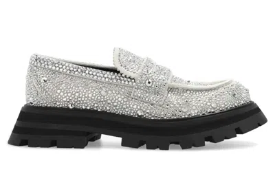 Pre-owned Alexander Mcqueen Wander Loafer New Crystal Embellished (women's) Sneakers In Ivory In White