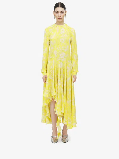 Alexander Mcqueen Warped Floral Asymmetric Dress In Multi
