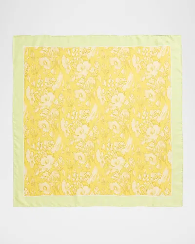 Alexander Mcqueen Warped Floral Silk Scarf In Yellow