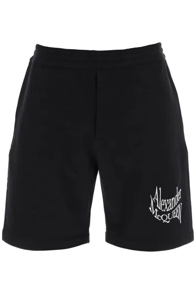 Alexander Mcqueen Warped Logo Sweat Shorts Men In Black