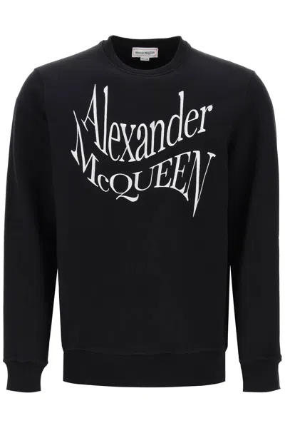 Alexander Mcqueen Warped Logo Sweatshirt Men In Black