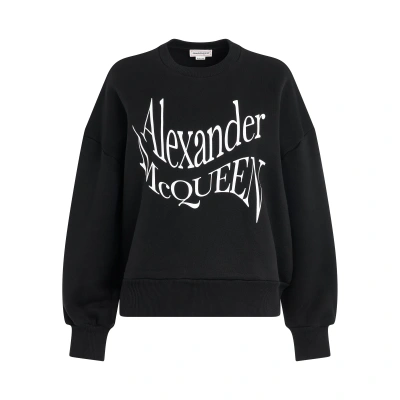 Alexander Mcqueen Warped Print Sweatshirt In Black