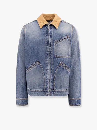 ALEXANDER MCQUEEN WASHED BLUE DDENIM JACKET WITH SUEDE COLLAR