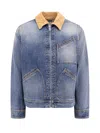 Alexander Mcqueen Washed Blue Ddenim Jacket With Suede Collar In Blue