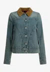 Alexander Mcqueen Fitted Blue Jacket With Peplum Hem And Contrasting Collar In Blue