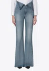 Alexander Mcqueen Blue Flared Jeans With Foldover Waist And Logo Patch On The Rear In Denim Womanaa In Blue
