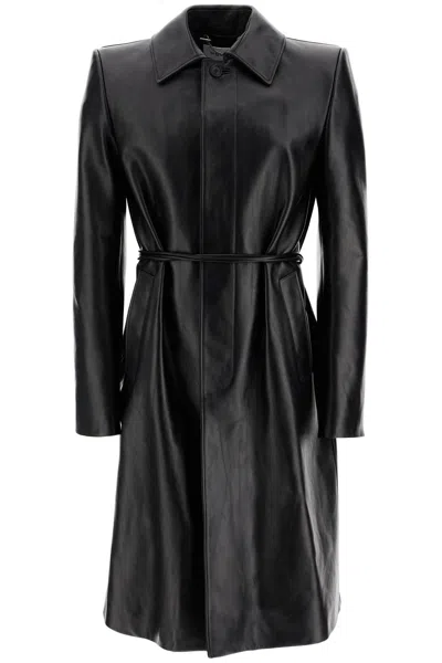 Alexander Mcqueen Waterproof Leather Jacket With Voluminous Shoulders In Black