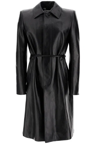 Alexander Mcqueen Waterproof Leather Jacket With Voluminous Shoulders In Black