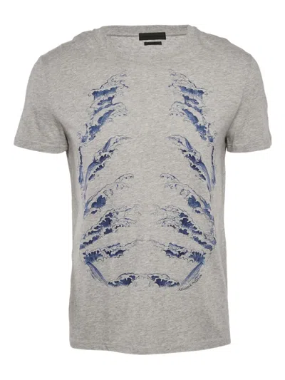 Pre-owned Alexander Mcqueen Wave-print T-shirt In Gray