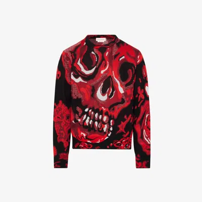 Alexander Mcqueen Wax Flower Skull Jumper In Black/lust Red