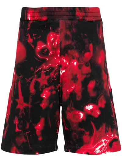Alexander Mcqueen Wax Flower Track Shorts In 红色