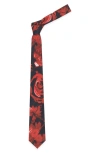 Alexander Mcqueen Wax Rose Silk Tie In Black