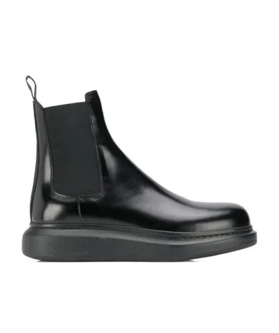 Alexander Mcqueen Wedge Sole Leather Boots In Black