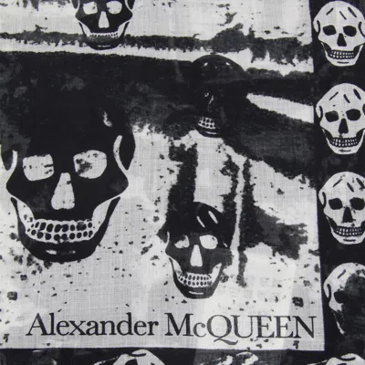 Alexander Mcqueen White And Black Silk Blend Scarf
