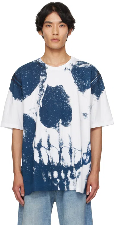 Alexander Mcqueen White & Blue Exploded Skull T-shirt