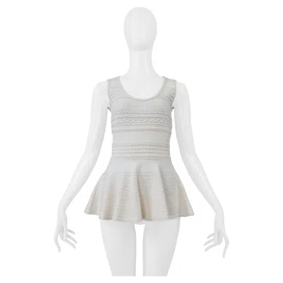 Pre-owned Alexander Mcqueen White And Cream Peplum Knit Tank Top