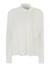Alexander Mcqueen Silk Blouse With Front Scarf Detail In White