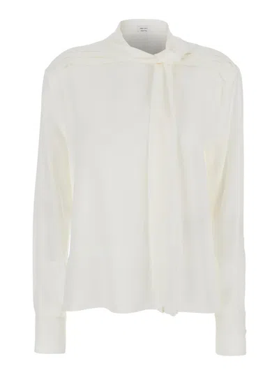 Alexander Mcqueen Silk Blouse With Front Scarf Detail In White