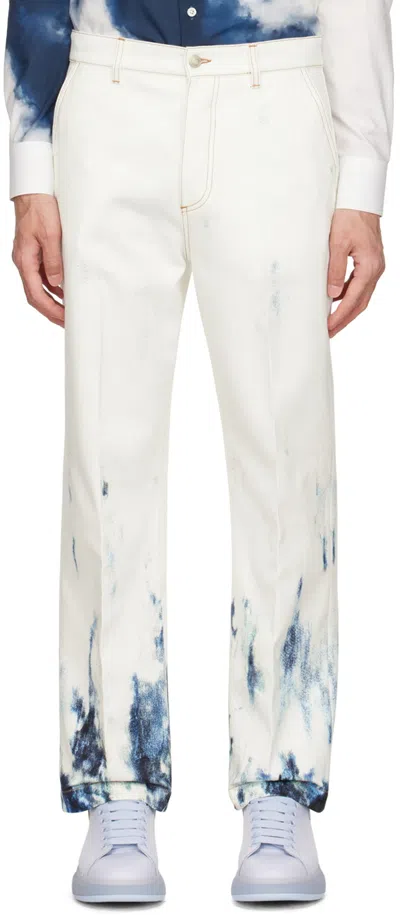 Alexander Mcqueen Blue Sky Printed Slim-leg Jeans In White