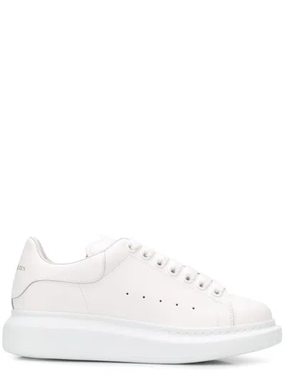 Alexander Mcqueen White Low Top Sneakers With Logo Lettering On Tongue And Heel In Leather Woman