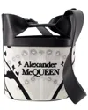 Alexander Mcqueen White Calfskin Leather The Bucket Bow Crossbody In Black