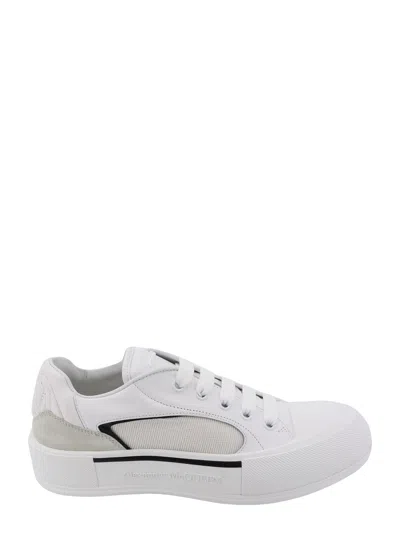 ALEXANDER MCQUEEN WHITE CANVAS AND LEATHER PLIMSOLL SNEAKERS