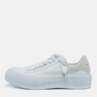 Pre-owned Alexander Mcqueen White Canvas And Suede Deck Plimsoll Lace Up Sneakers Size 38