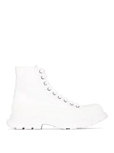 ALEXANDER MCQUEEN WHITE CANVAS TREAD SLICK CANVAS BOOTS