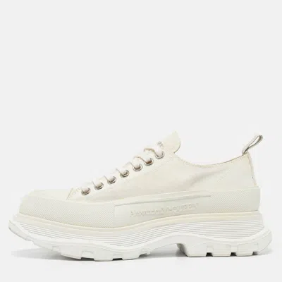 Pre-owned Alexander Mcqueen White Canvas Tread Slick Lace Up Sneakers Size 41