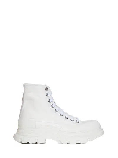 Alexander Mcqueen 45mm Tread Slick Canvas Combat Boots In White