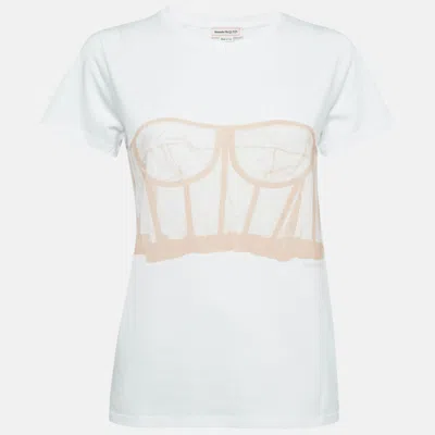 Pre-owned Alexander Mcqueen White Corset Print Cotton T-shirt S