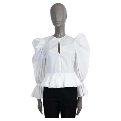 Pre-owned Alexander Mcqueen White Cotton Balloon Sleeve Peplum Blouse Shirt 40 S