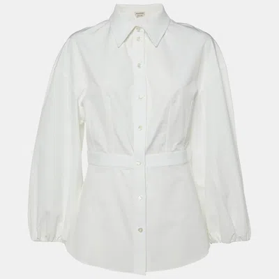 Pre-owned Alexander Mcqueen White Cotton Button Front Peplum Shirt L
