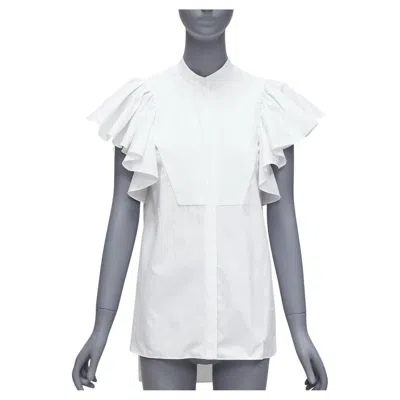 Pre-owned Alexander Mcqueen White Cotton Frill Sleeve Mandarin Neck Tunic Shirt It38 Xs