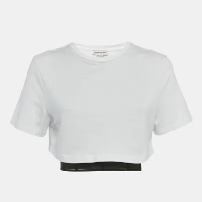 Pre-owned Alexander Mcqueen White Cotton Knit & Black Corset Inset Top S