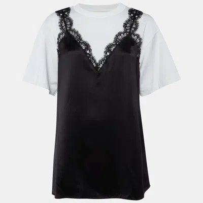 Pre-owned Alexander Mcqueen White Cotton Knit & Black Sateen Top L