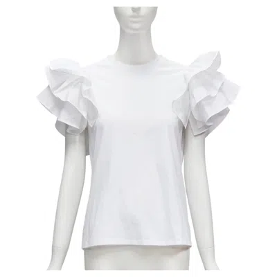 Pre-owned Alexander Mcqueen White Cotton Ruffle Sleeve Crew Neck Tshirt Xs It38