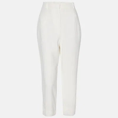Pre-owned Alexander Mcqueen White Crepe Capri Pants L
