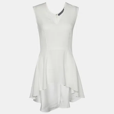 Pre-owned Alexander Mcqueen White Crepe Sleeveless Asymmetric Peplum Top M