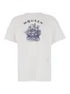 Alexander Mcqueen White Crewneck T-shirt With Logo Print On The Front In Cotton Man In White