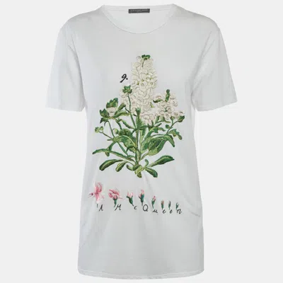 Pre-owned Alexander Mcqueen White Embroidered Botanical T-shirt Xs