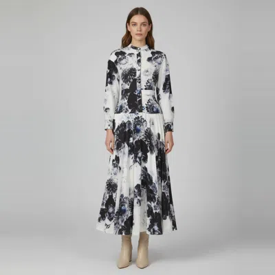 Pre-owned Alexander Mcqueen White Floral Printed Crepe Long Sleeve Midi Dress S