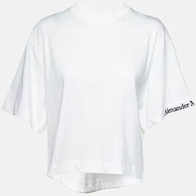 Pre-owned Alexander Mcqueen White Jersey Cropped High-low Hem T-shirt M