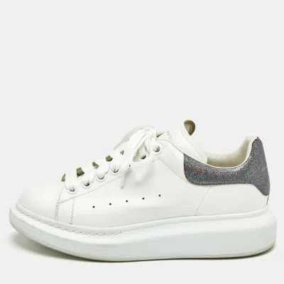 Pre-owned Alexander Mcqueen White Leather And Glitter Oversized Low Top Sneakers Size 39.5