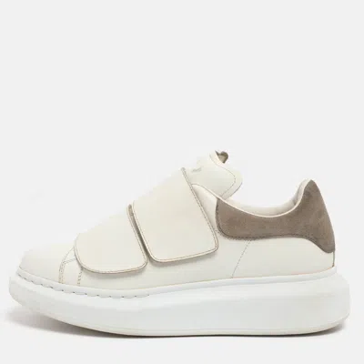 Pre-owned Alexander Mcqueen White Leather And Taupe Suede Oversized Velcro Strap Sneakers Size 38
