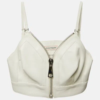 Pre-owned Alexander Mcqueen White Leather Bralette Crop Top M