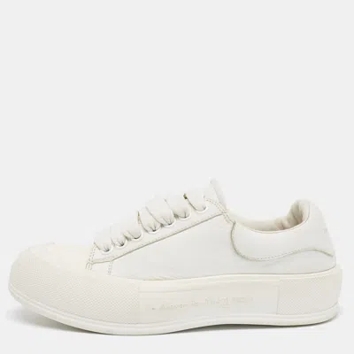 Pre-owned Alexander Mcqueen White Leather Deck Plimsoll Lace Up Sneakers Size 39