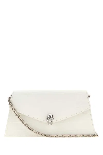 Alexander Mcqueen Mini Leather Skull Crossbody Bag In White